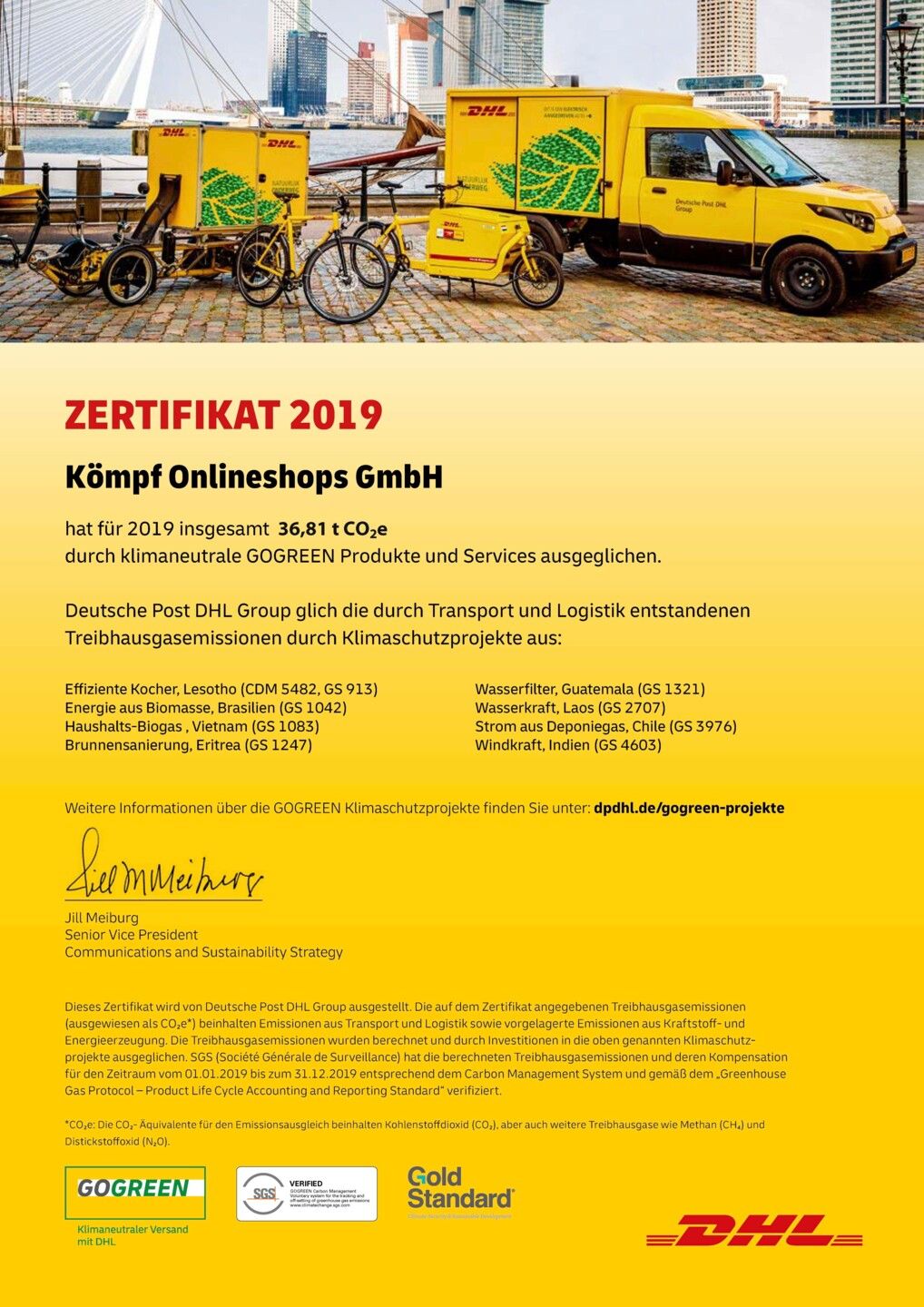 DHL GoGreen Zertifikat 2019