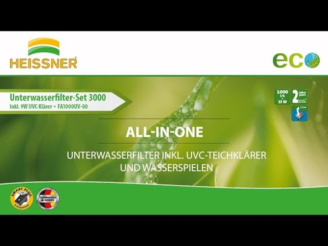 Heissner SMARTLINE Unterwasserfilter-Set mit Wasserspielpumpe - 1000L/h - 9W UVC (FA1000UV-00) Heissner SMARTLINE Unterwasserfilter-Set mit Wasserspielpumpe - 1000L/h - 9W UVC (FA1000UV-00)